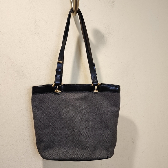 GENNY Black and Gray  Vintage Leather and Canvas Tote Bag - Picture 3 of 16